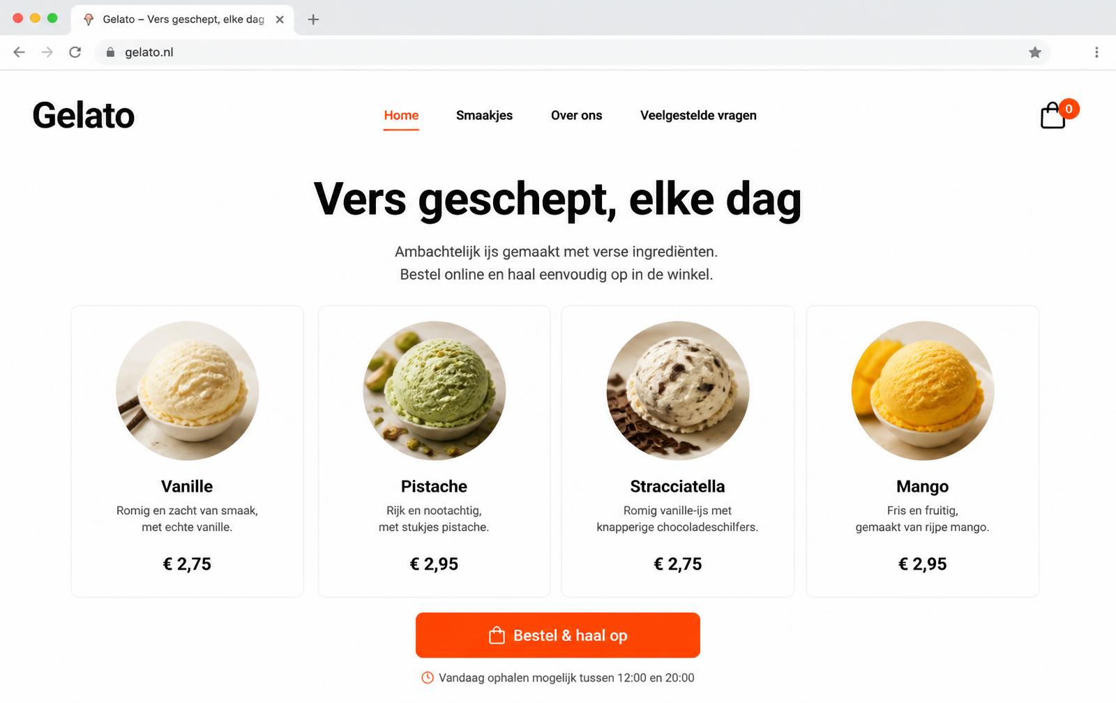 Bestelsite voor een ijssalon